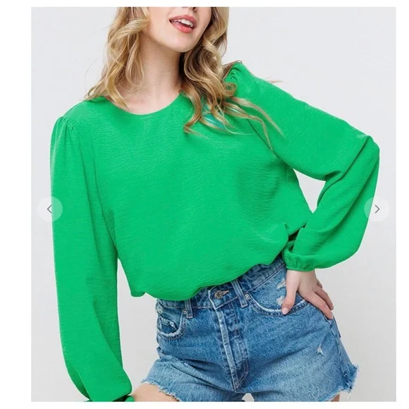 Boho Balloon Long Sleeve Solid Blouse - Picture 4 of 5